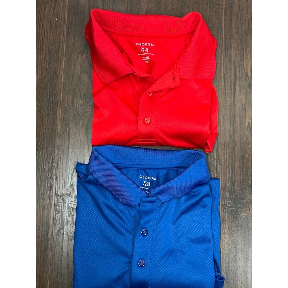 George Mens XL Polo Shirts Bundle Red Blue Textured Short Sleeve Golf Lot of 2